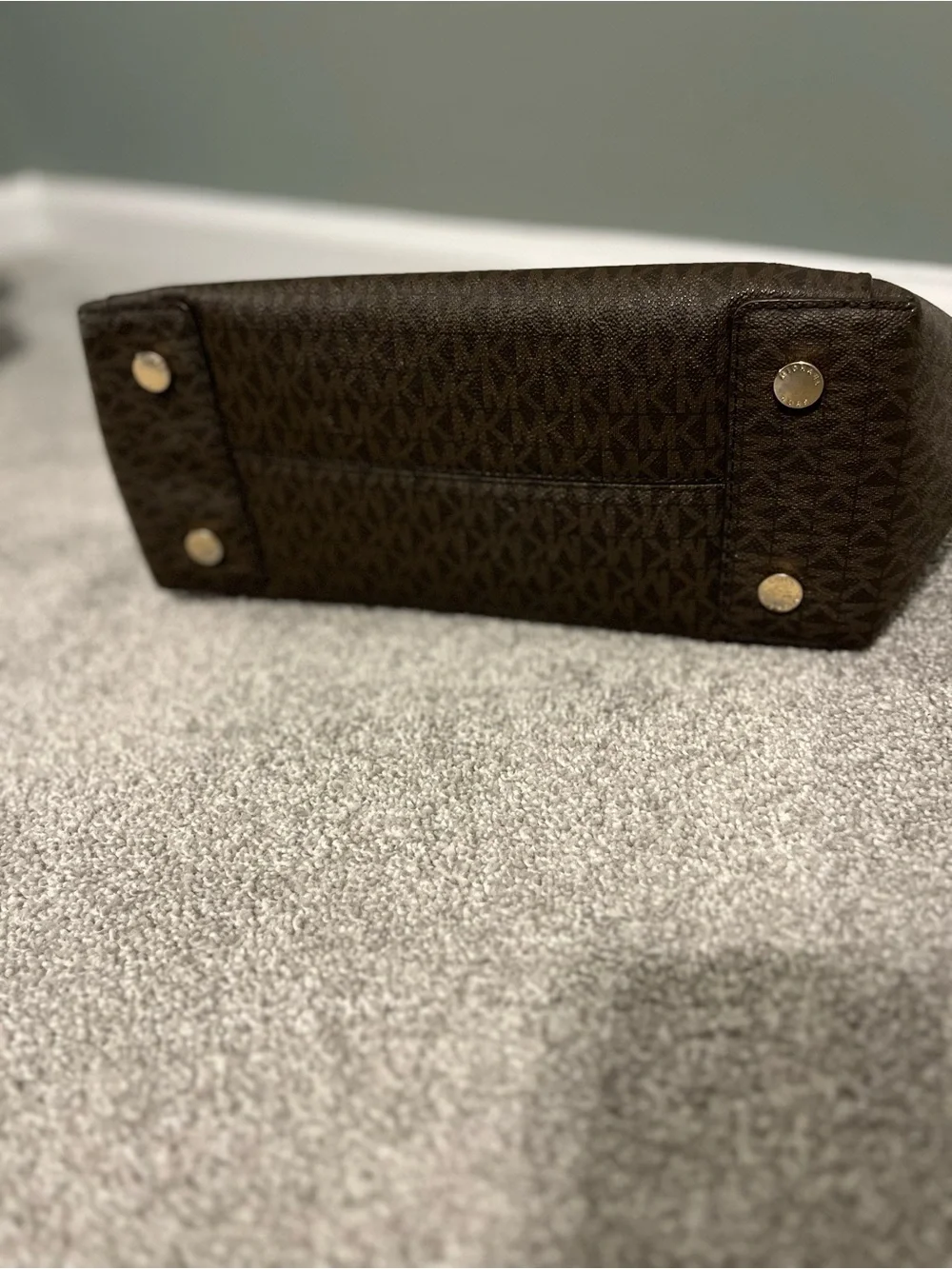 Michael Kors Brown and Tan Logo Satchel with Gold Hardware